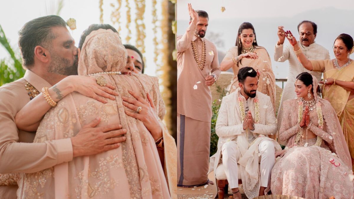 Athiya Shetty-KL Rahul Wedding: Suniel Shetty Plants A Kiss On Daughter's Cheek, Ahan Shetty Walks Her Down The Aisle | IN PICS